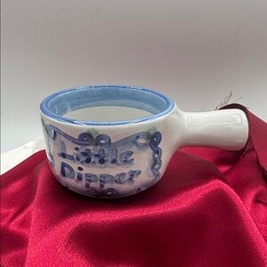 M.A.Hadley “Little Dipper" handled bowl in Stoneware, hand painted.